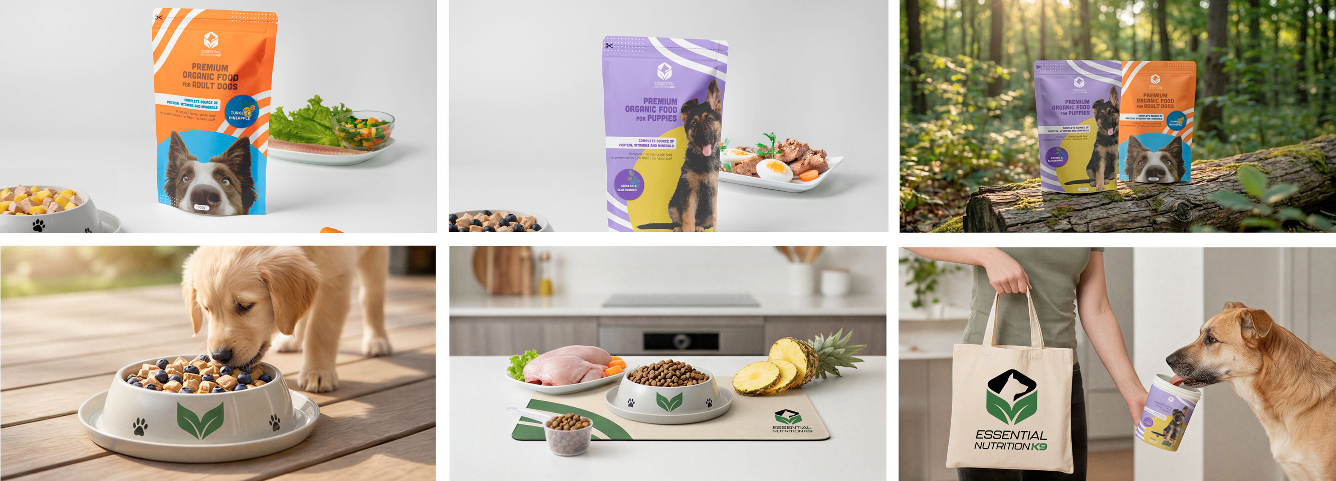 Essential Nutrition K9 brand identity and packaging