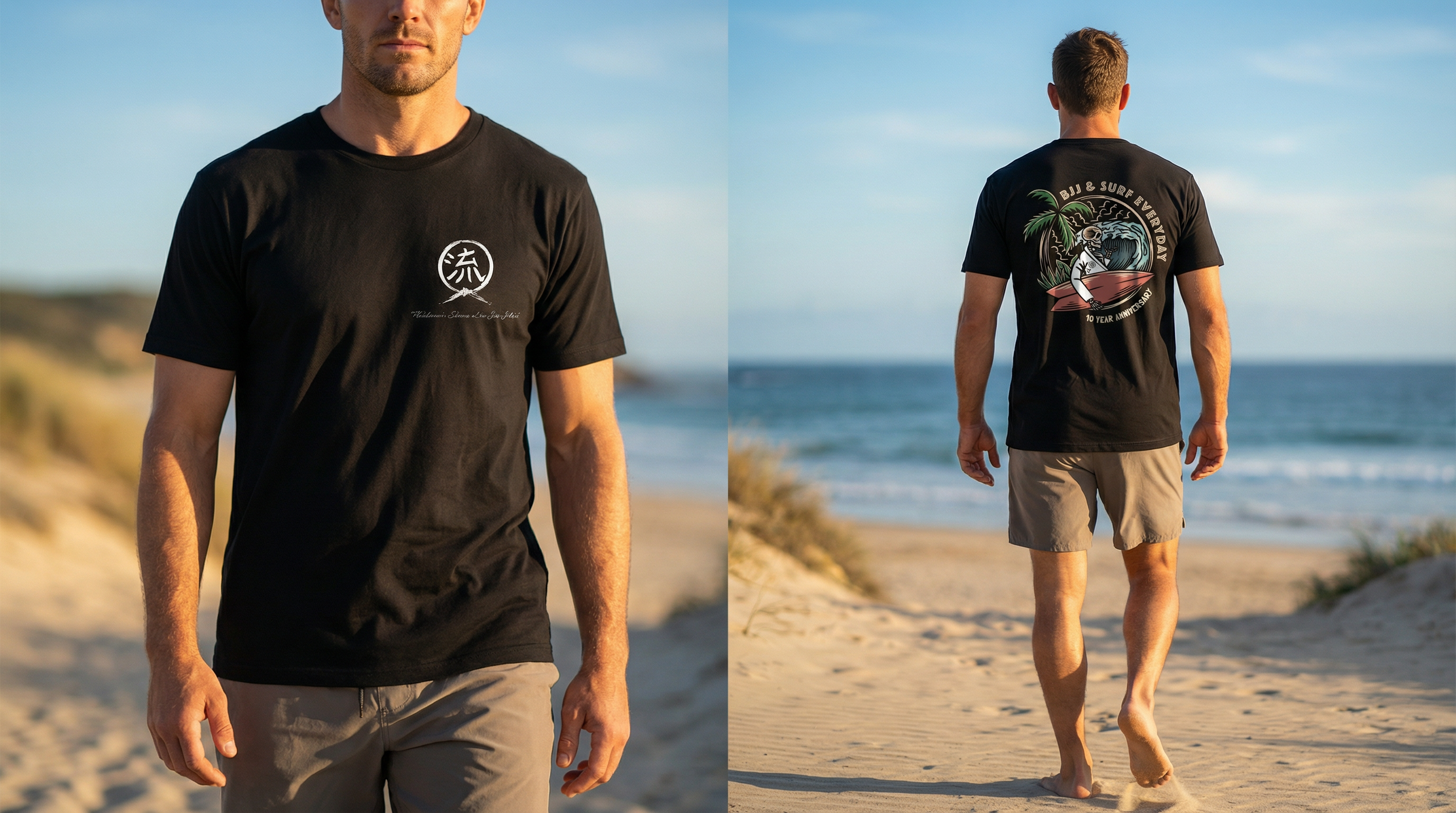 Flowhouse BJJ Surf and BJJ t-shirt on model