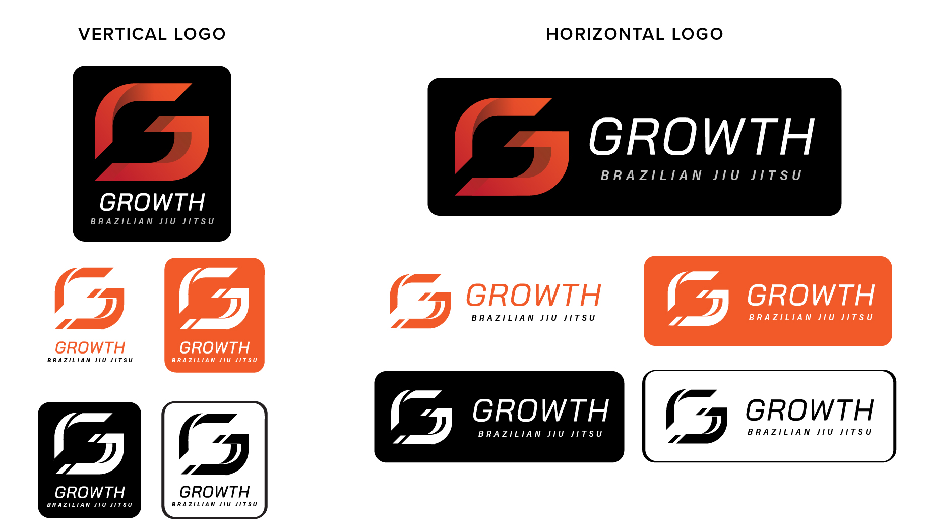 Growth BJJ vertical and horizontal logo system
