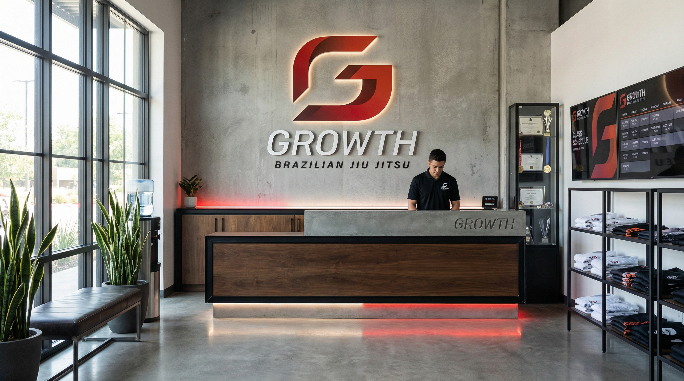 Growth BJJ branded reception area