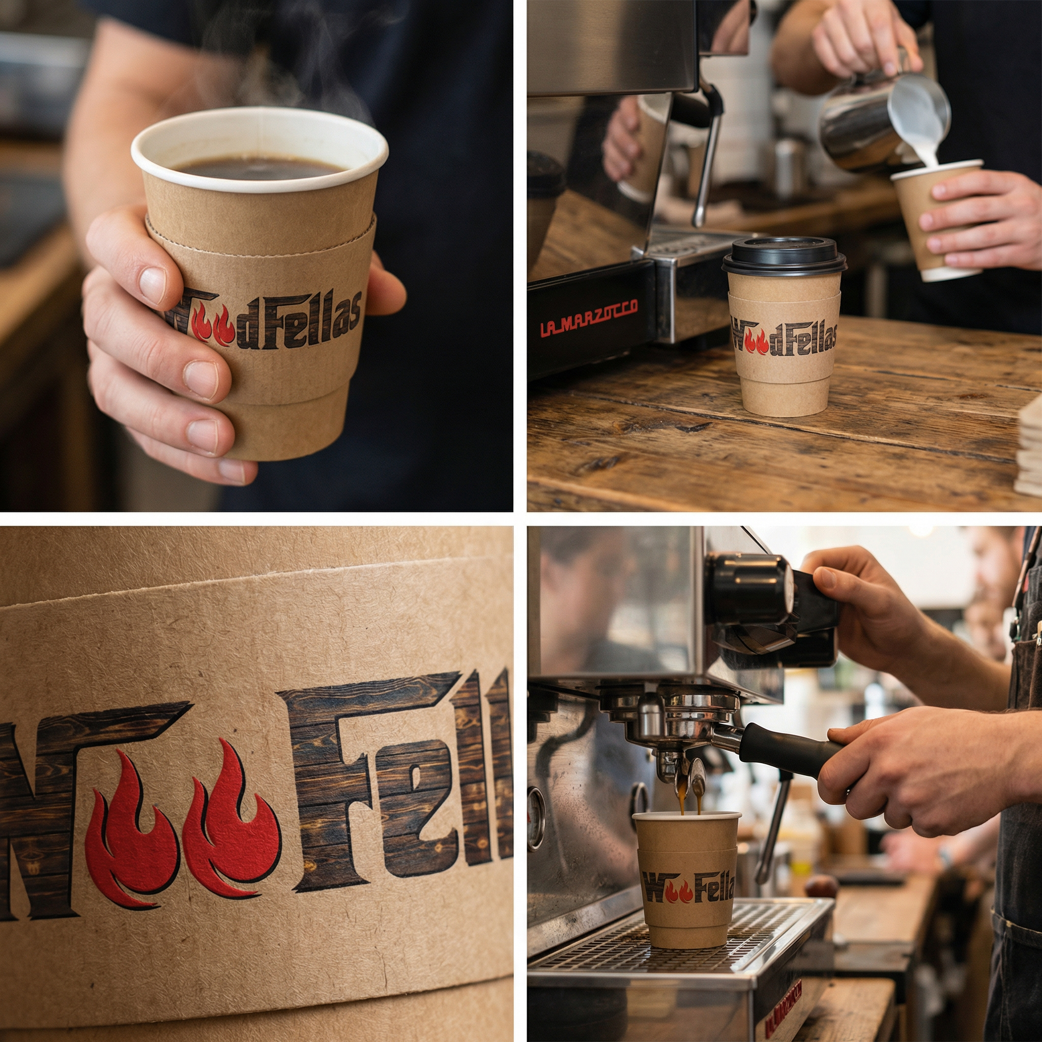Woodfellas coffee cup brand application
