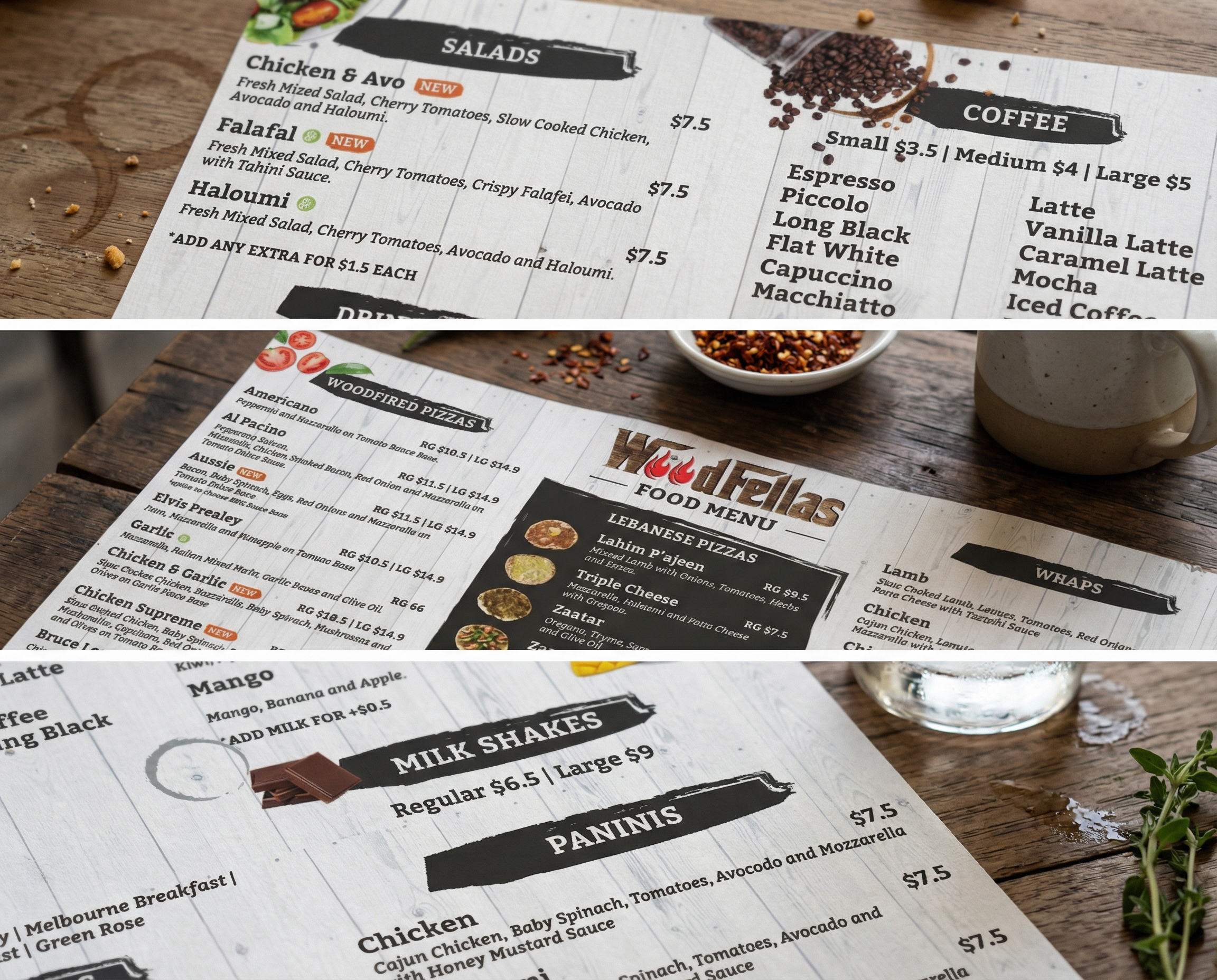 Woodfellas menu design variations